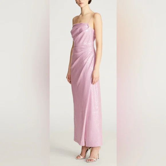 HALSTON Alania Ruched A-Line Sequined Gown Size 14 NWT